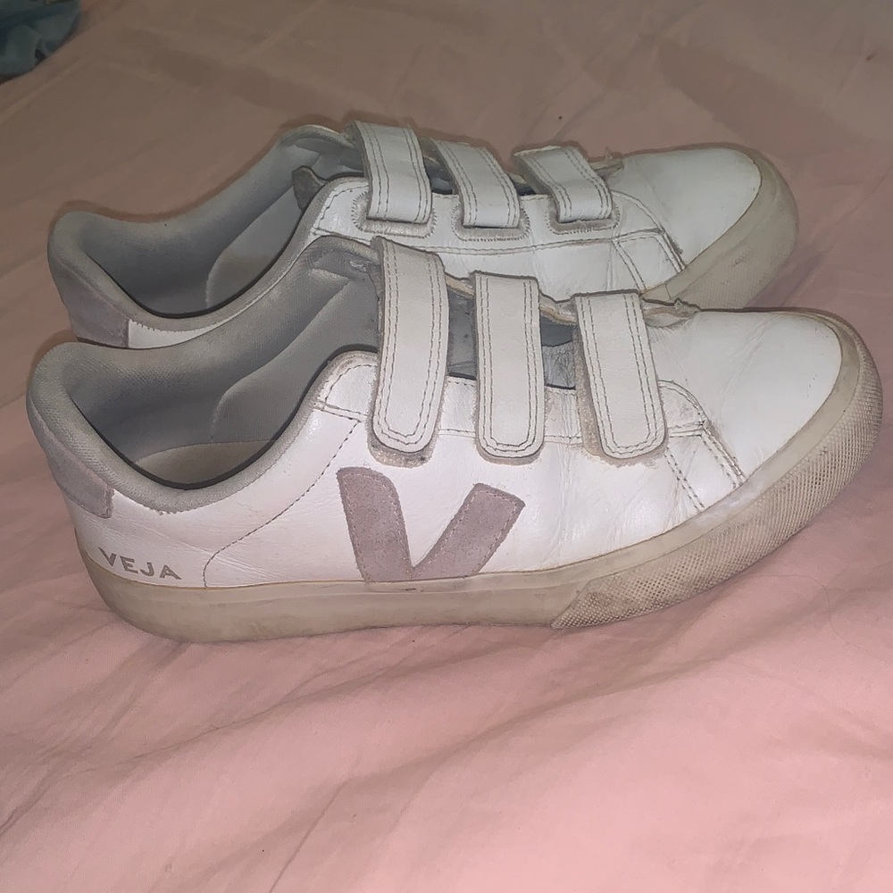 Veja White and Light Gray Velcro Sneakers